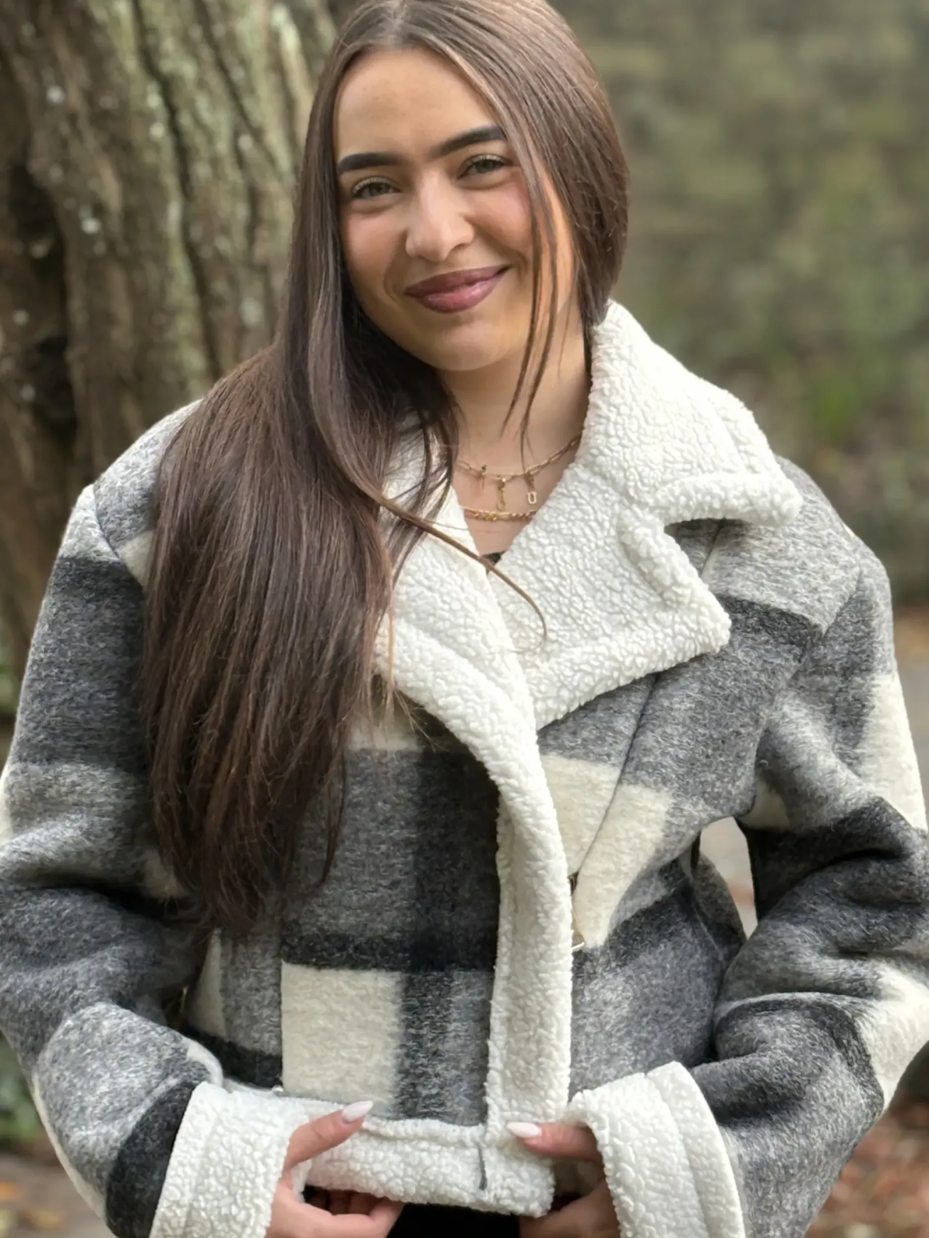 Store HippieChic Blouson à Carreaux Damier