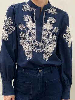 Flash Sale HippieChic Chemise Brodée Col Mao