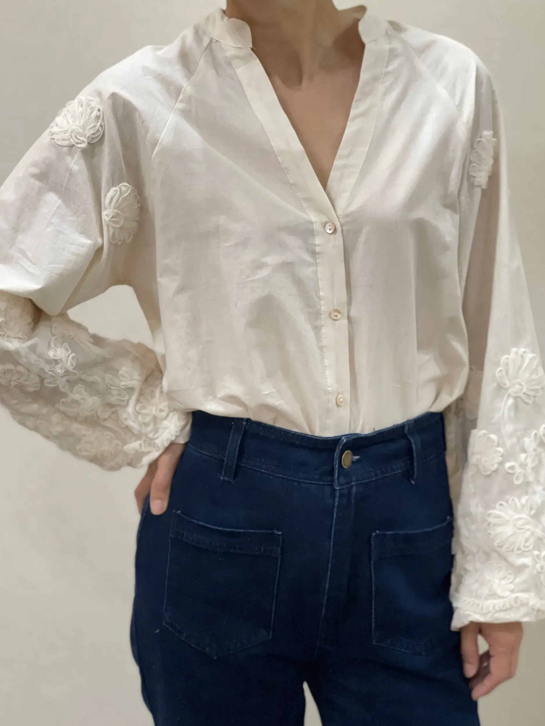 Fashion HippieChic Chemise Brodée Manches Ballons