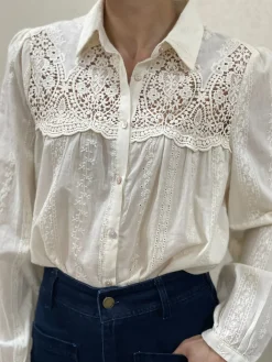 Sale HippieChic Chemise Broderie Anglaise avec Col