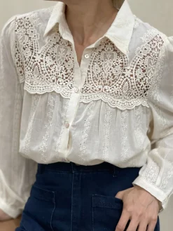 Sale HippieChic Chemise Broderie Anglaise avec Col