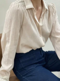 Discount HippieChic Chemise Écru Détail Brodé