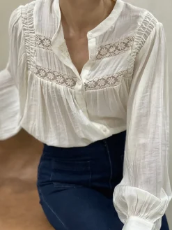 Outlet HippieChic Chemise en Coton Plissée Brodée