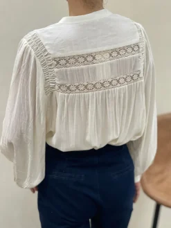 Outlet HippieChic Chemise en Coton Plissée Brodée