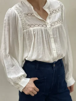Outlet HippieChic Chemise en Coton Plissée Brodée