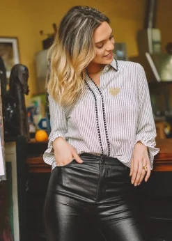 Clearance HippieChic Chemise Coeur Brodé Rayé