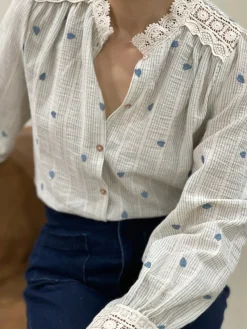 Online HippieChic Chemise Rayé Coeur Brodé