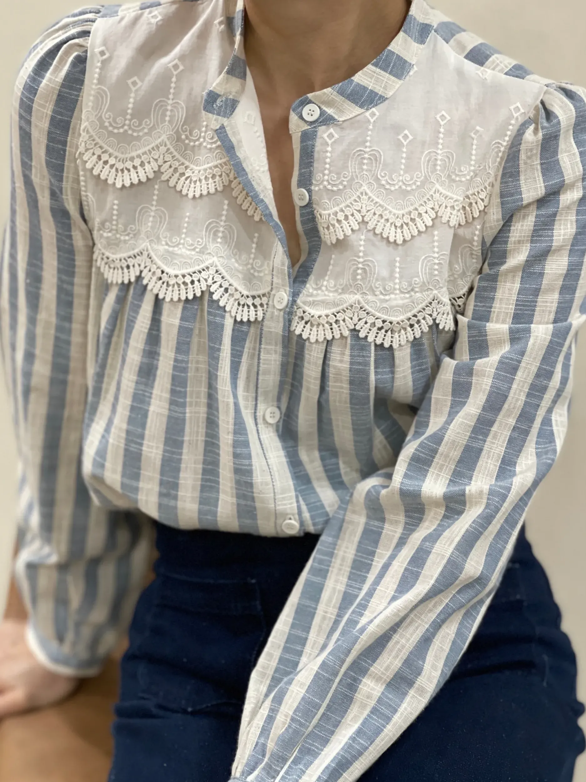 Clearance HippieChic Chemise Rayée Brodée