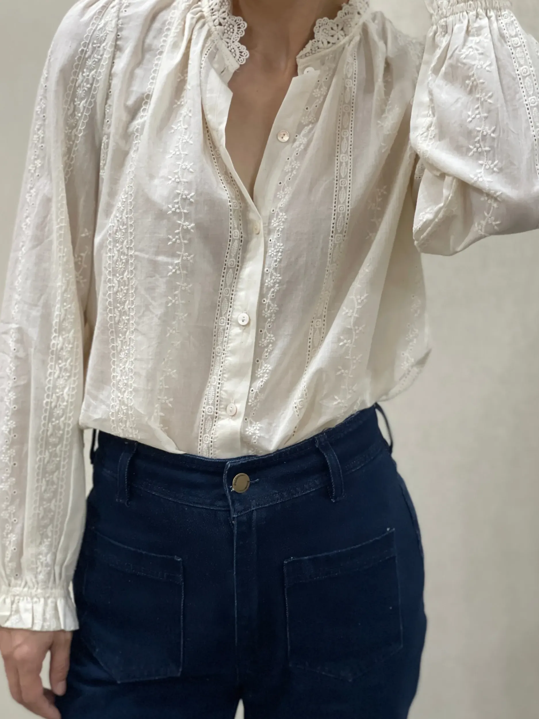 Cheap HippieChic Chemisier Brodée Col Dentelle