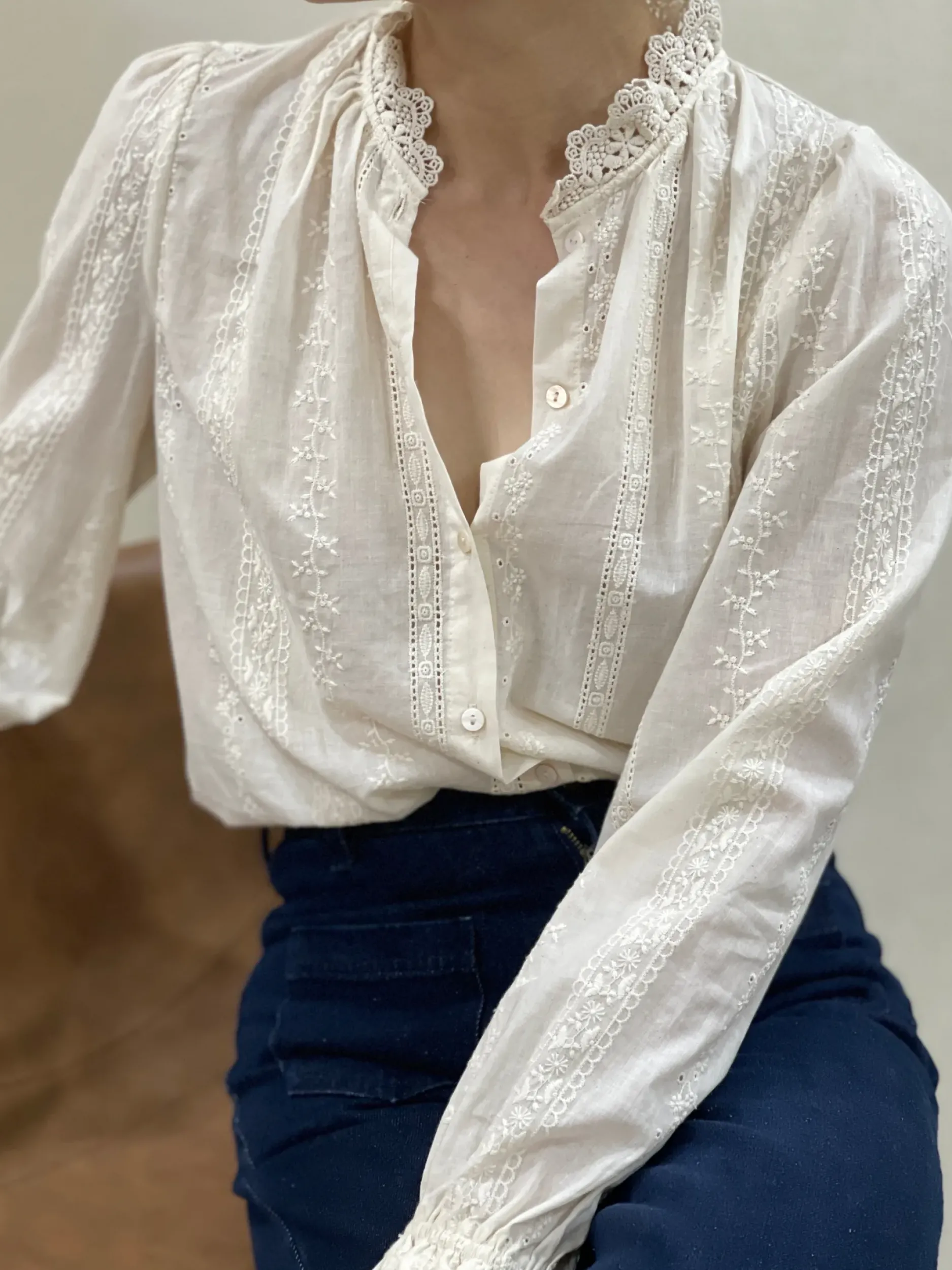 Cheap HippieChic Chemisier Brodée Col Dentelle