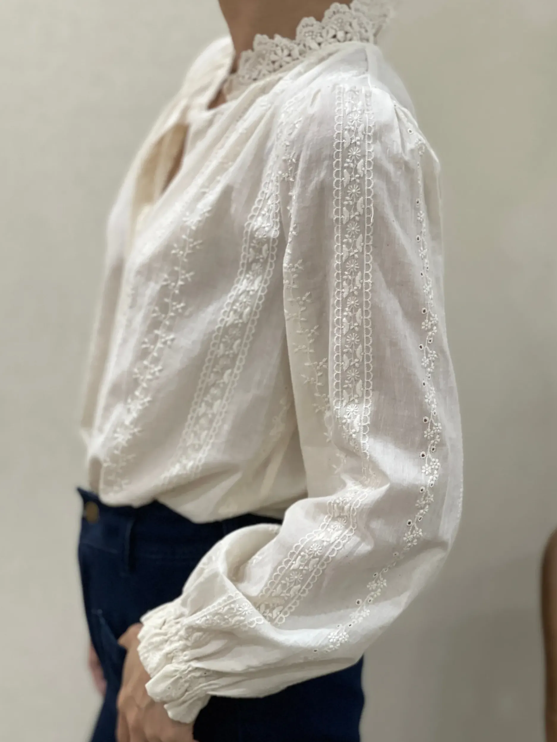 Cheap HippieChic Chemisier Brodée Col Dentelle