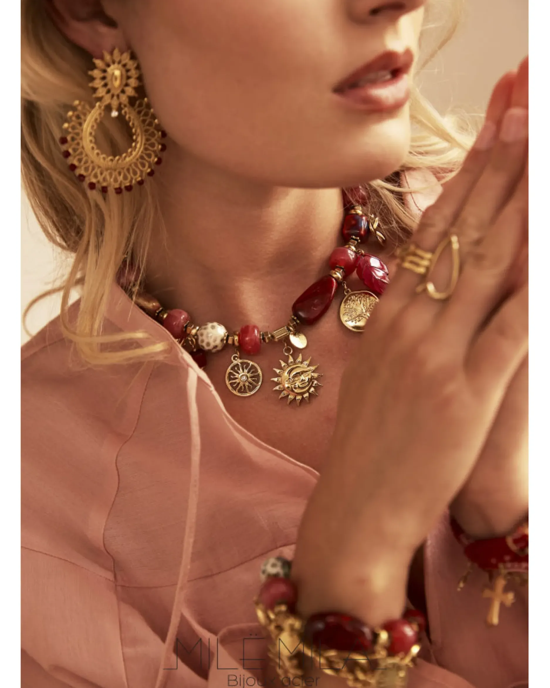 New HippieChic Collier Céramique Breloque Soleil