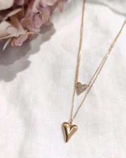 Flash Sale HippieChic Collier Double Coeur Strass