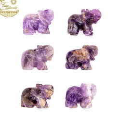 Fashion HippieChic Figurine en cristal d'éléphant en améthyste (sculptée à la main)