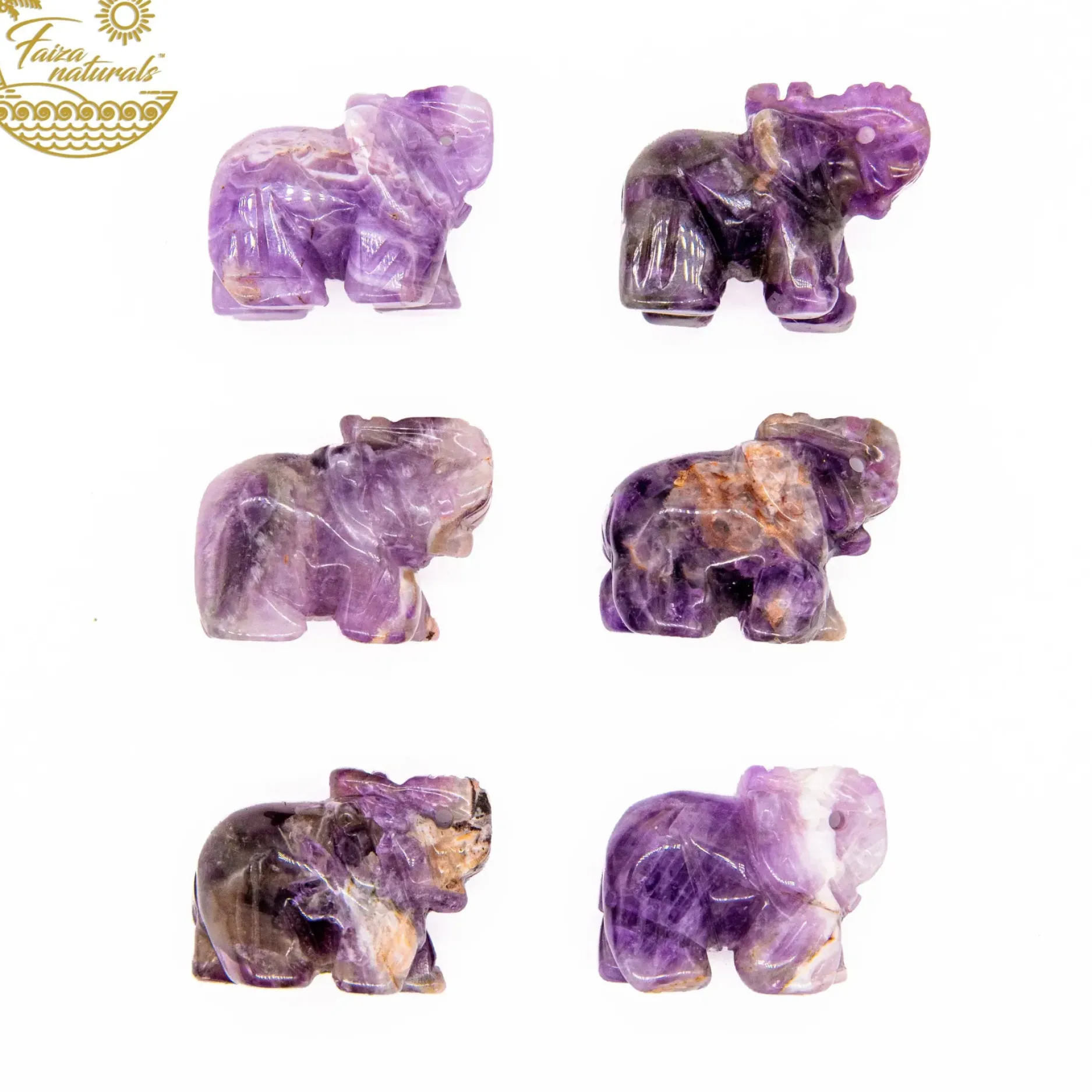 Fashion HippieChic Figurine en cristal d'éléphant en améthyste (sculptée à la main)