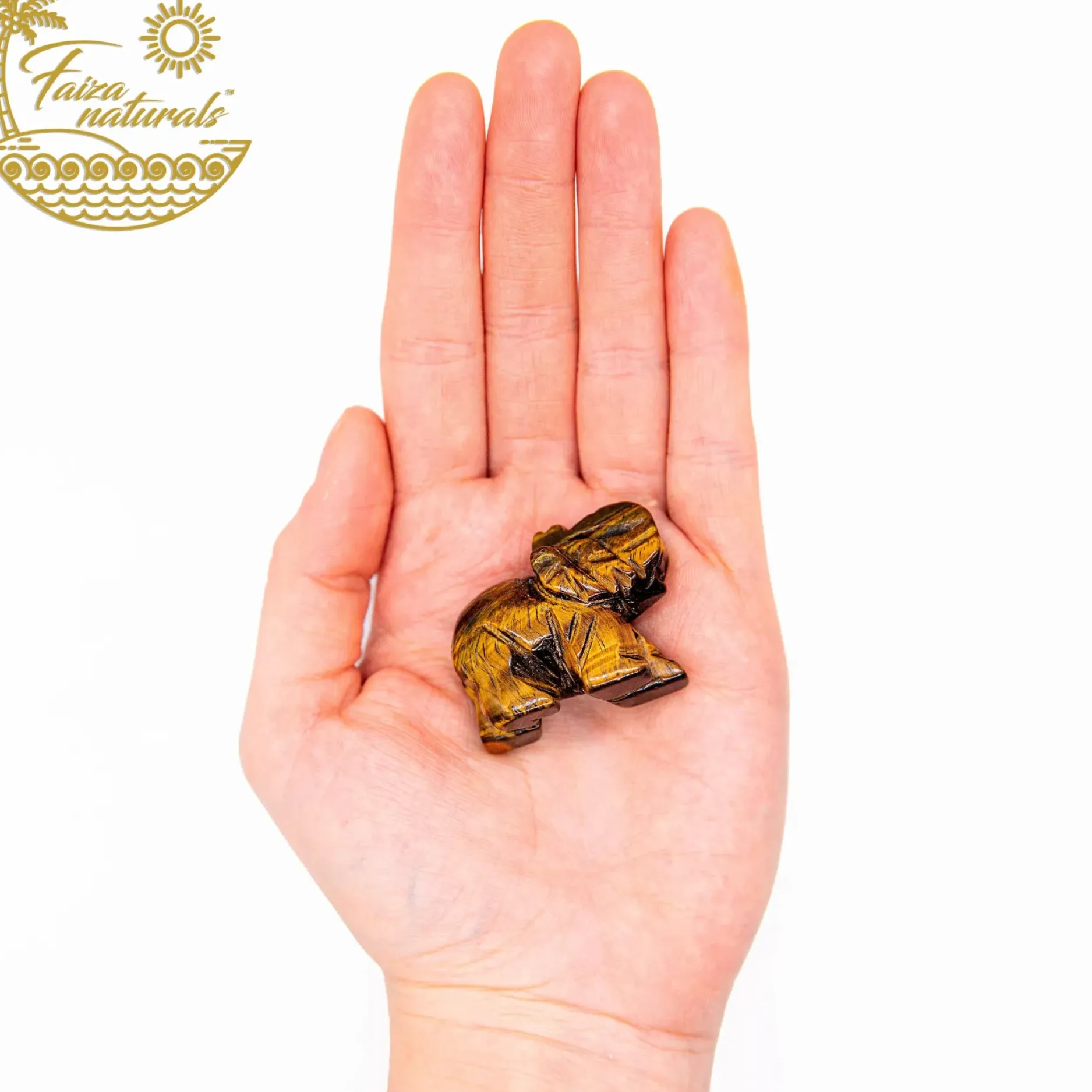 Store HippieChic Figurines en cristal d'éléphant en œil de tigre (sculptées à la main)