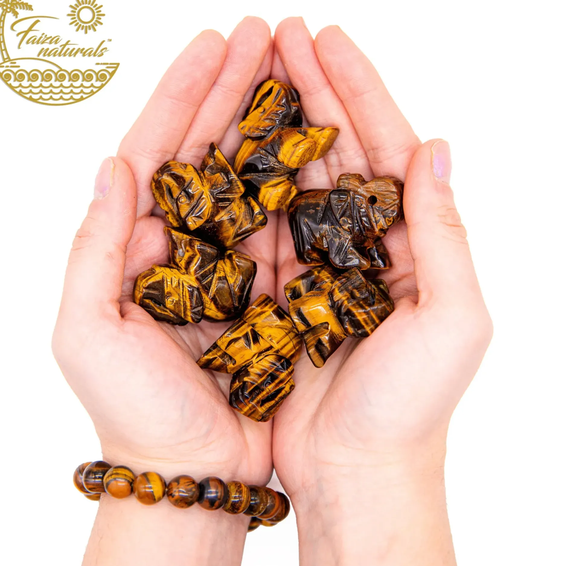 Store HippieChic Figurines en cristal d'éléphant en œil de tigre (sculptées à la main)