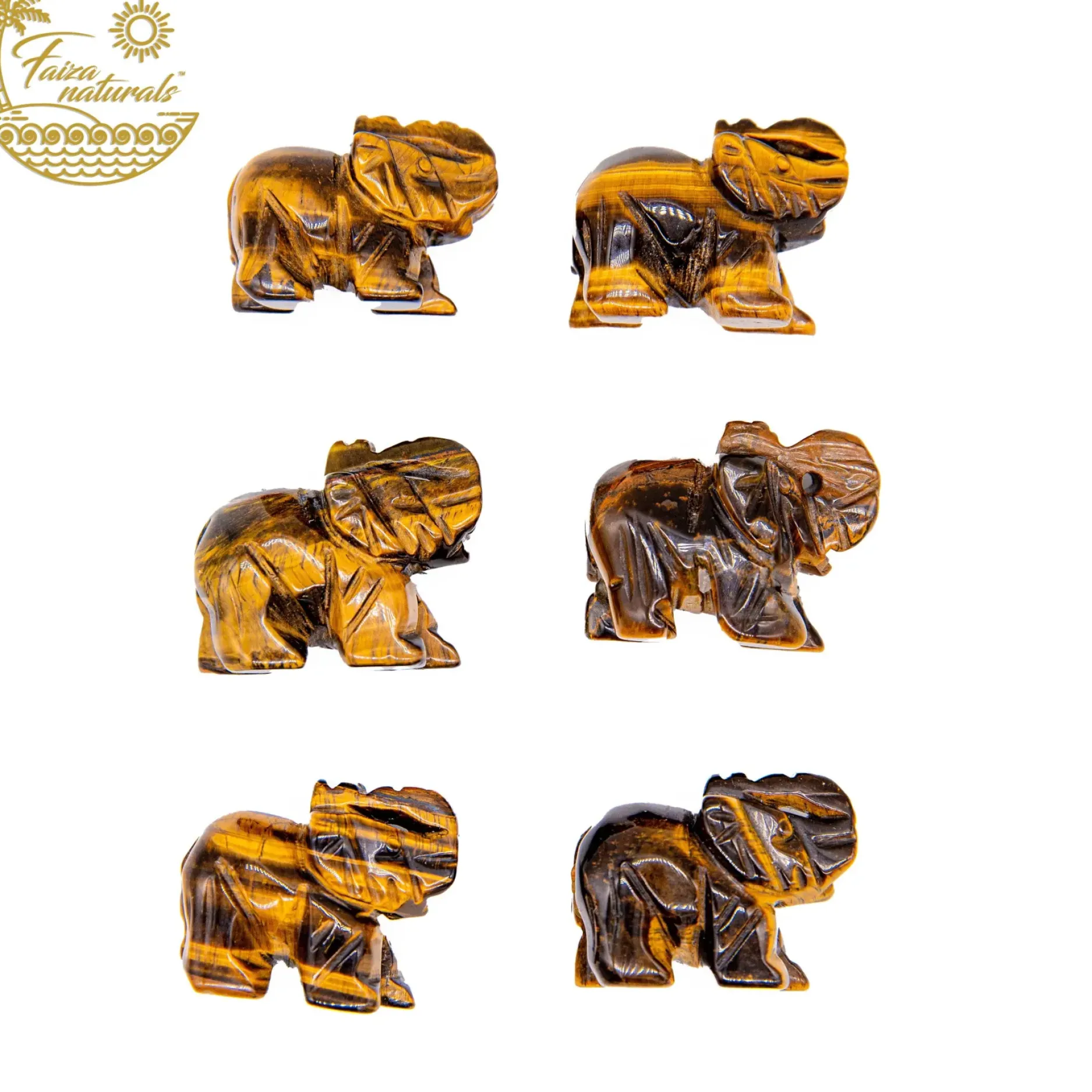 Store HippieChic Figurines en cristal d'éléphant en œil de tigre (sculptées à la main)