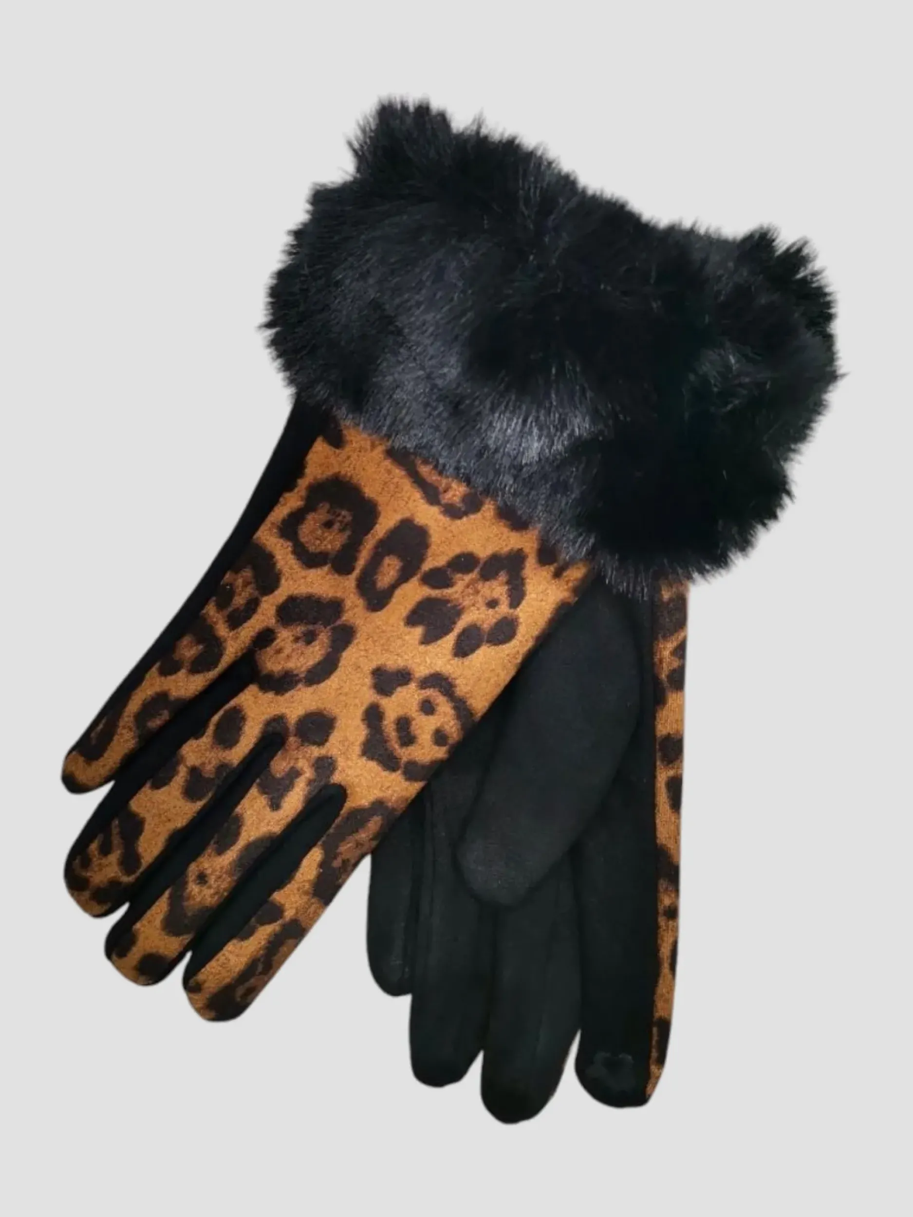 Fashion HippieChic Gants Fourrure Léopard