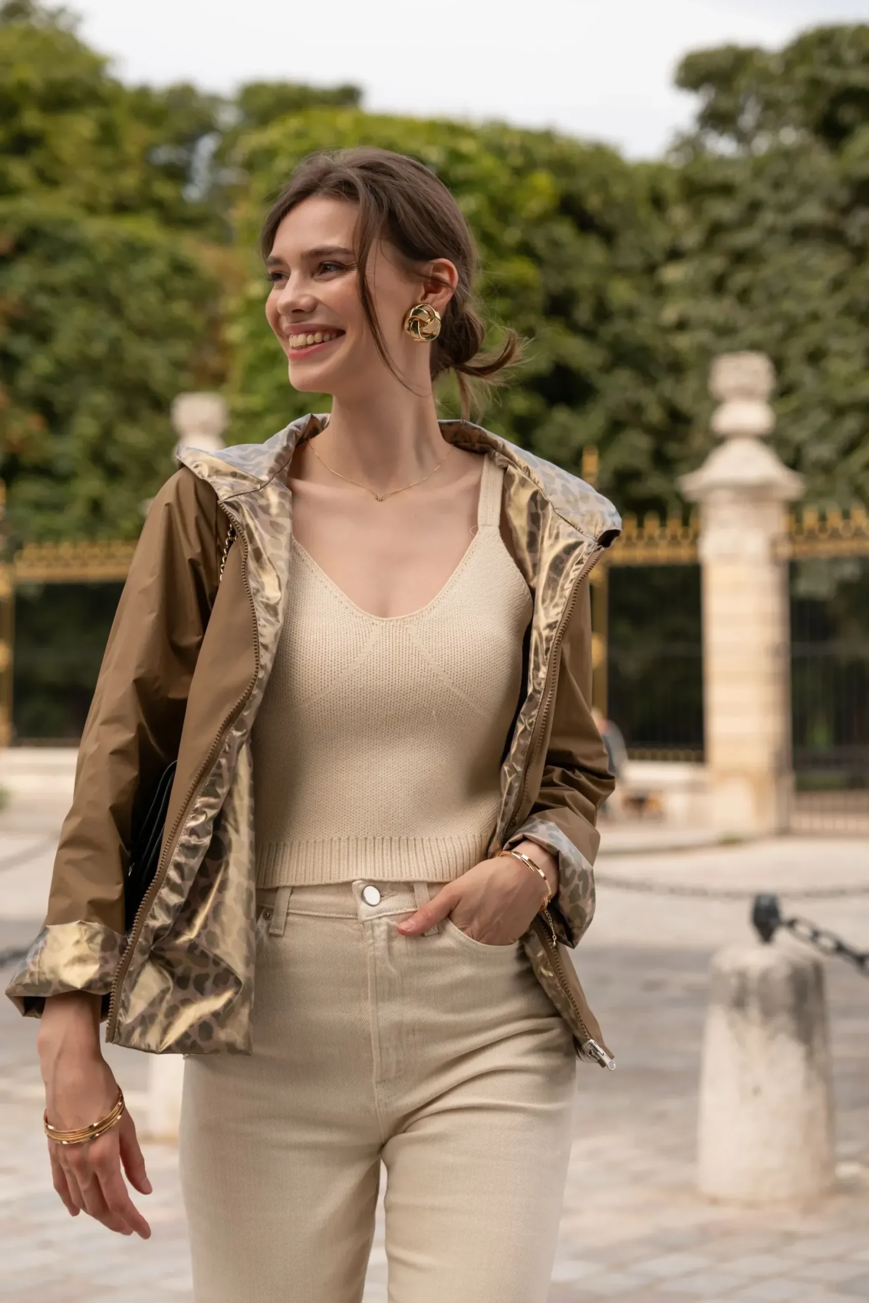 Clearance HippieChic Imperméable court et réversible léger Kaki