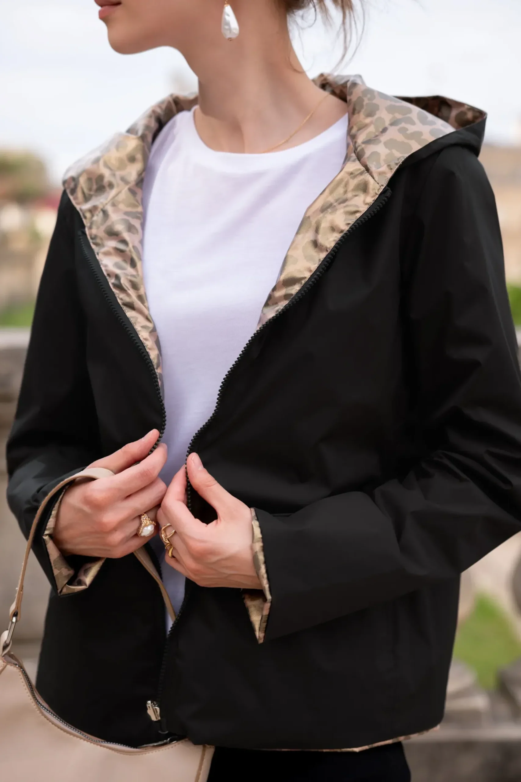 Clearance HippieChic Imperméable court et réversible léger Kaki