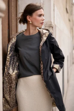 Cheap HippieChic Imperméable Réversible Léopard Noir