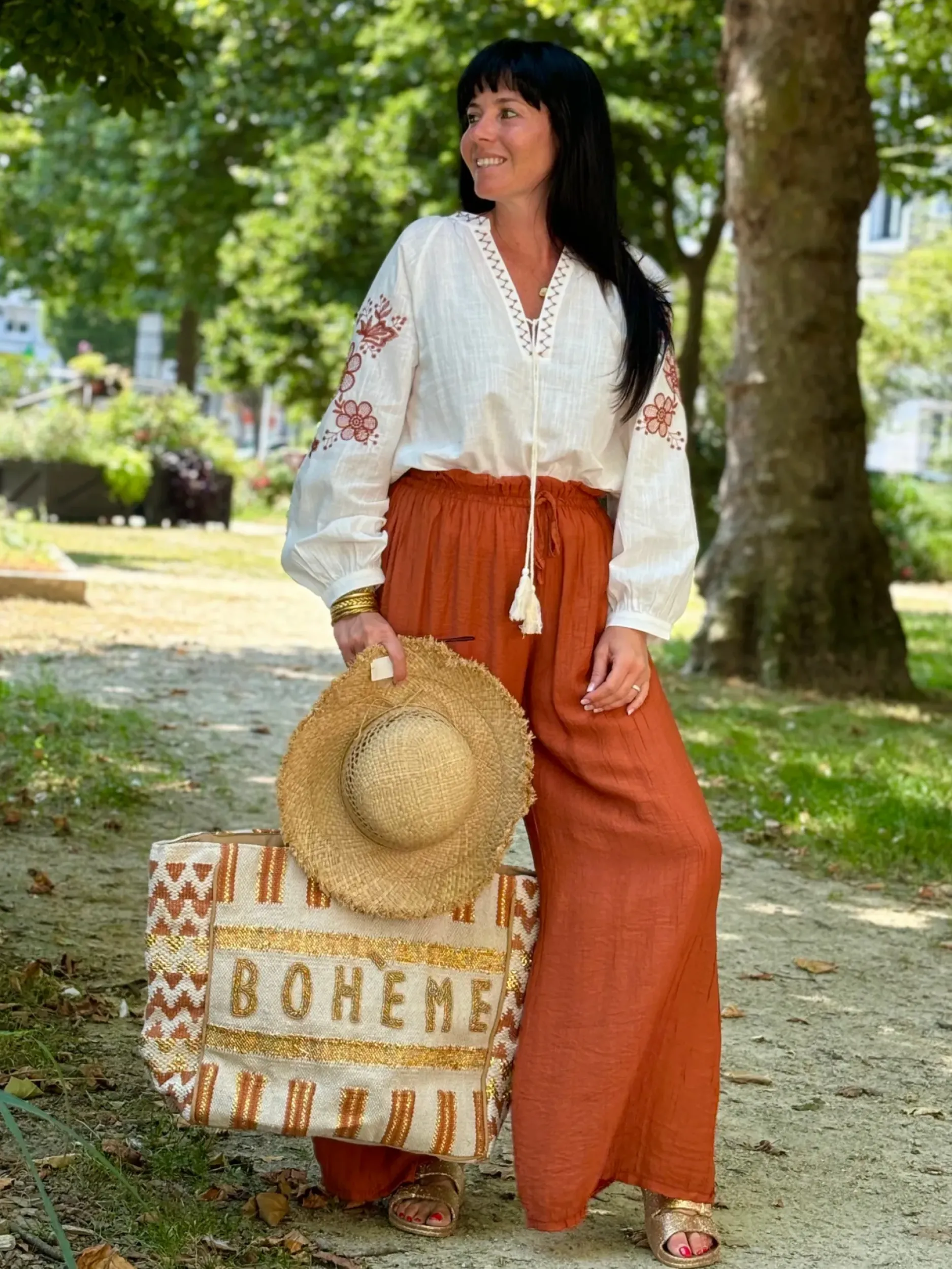 Store HippieChic Pantalon Évasé Crépon