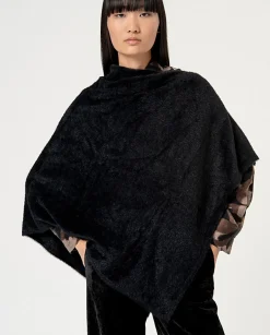 New HippieChic Poncho Tricot Fourrure Noir