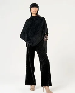 New HippieChic Poncho Tricot Fourrure Noir