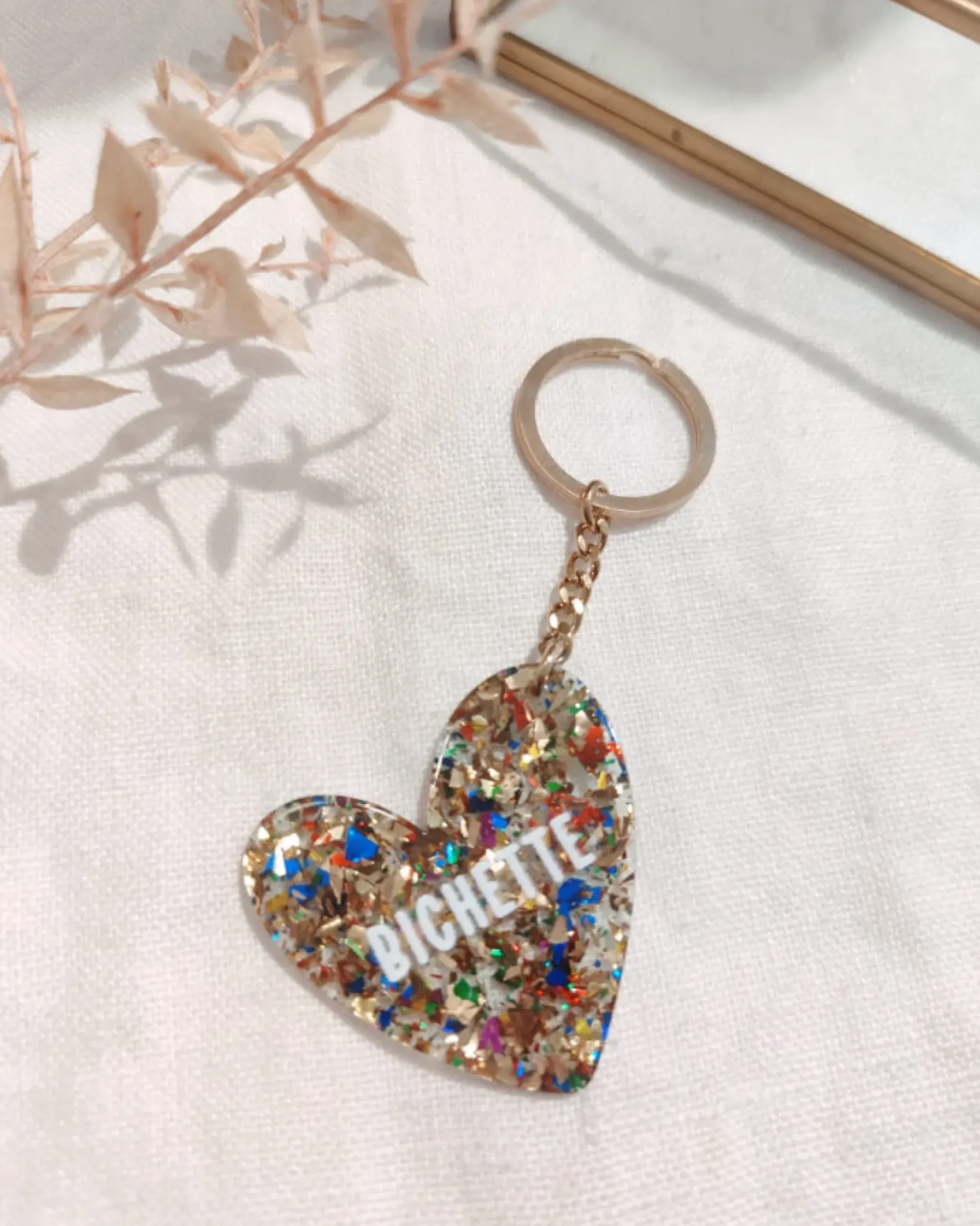 Shop HippieChic Porte Clé Résine Paillette Multicolore
