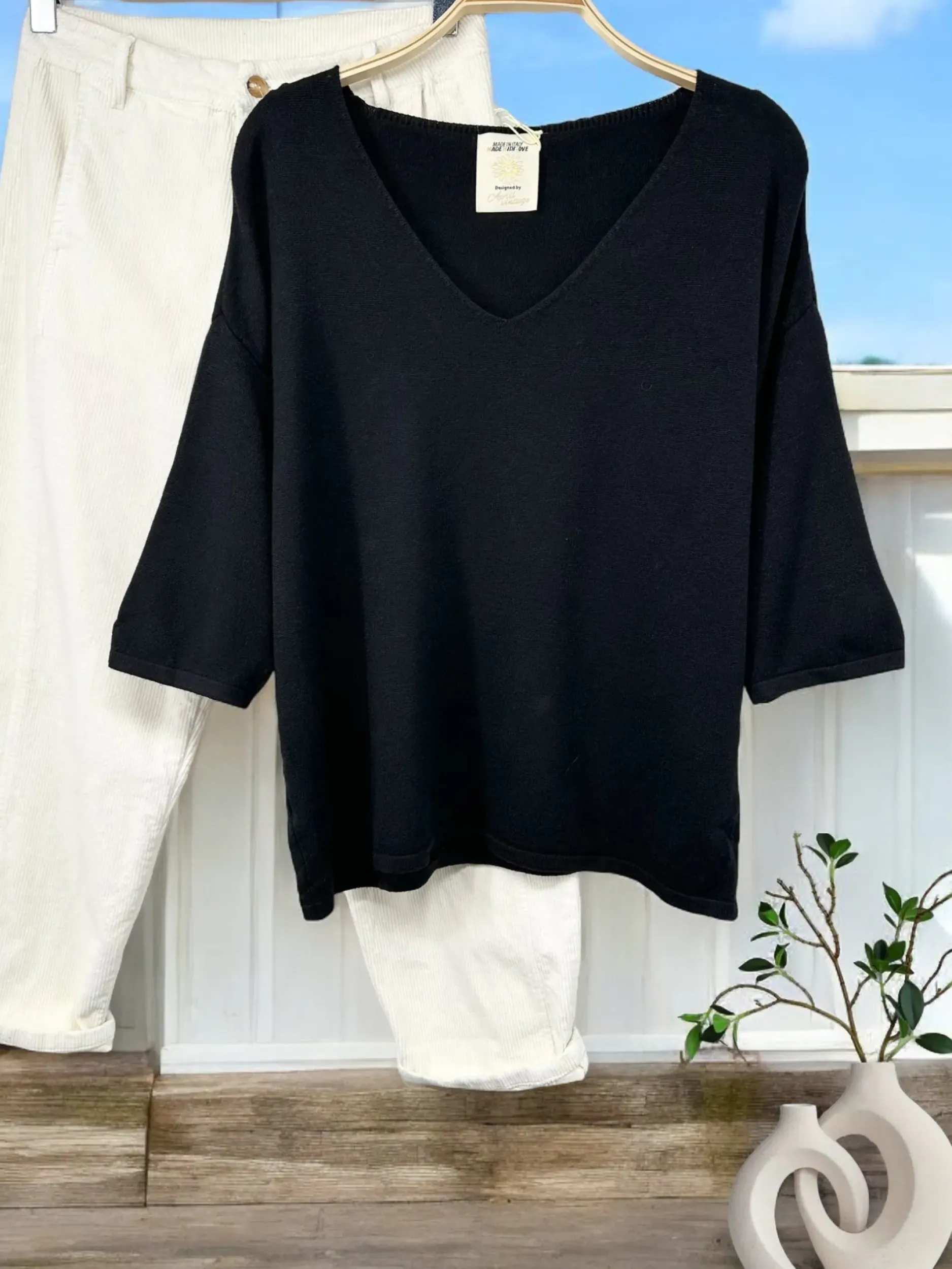 Cheap HippieChic Pull basic manches 3/4 Noir