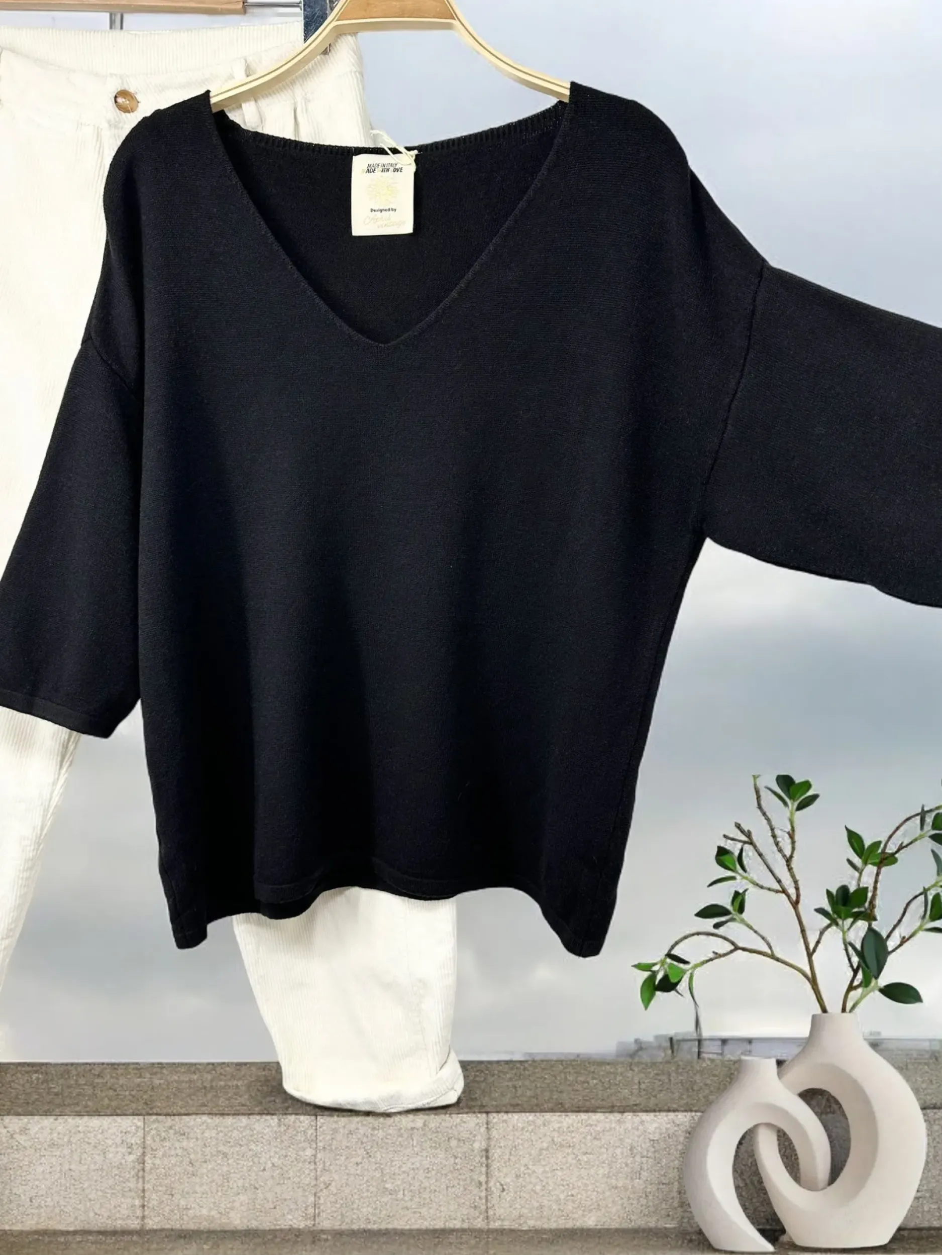 Cheap HippieChic Pull basic manches 3/4 Noir