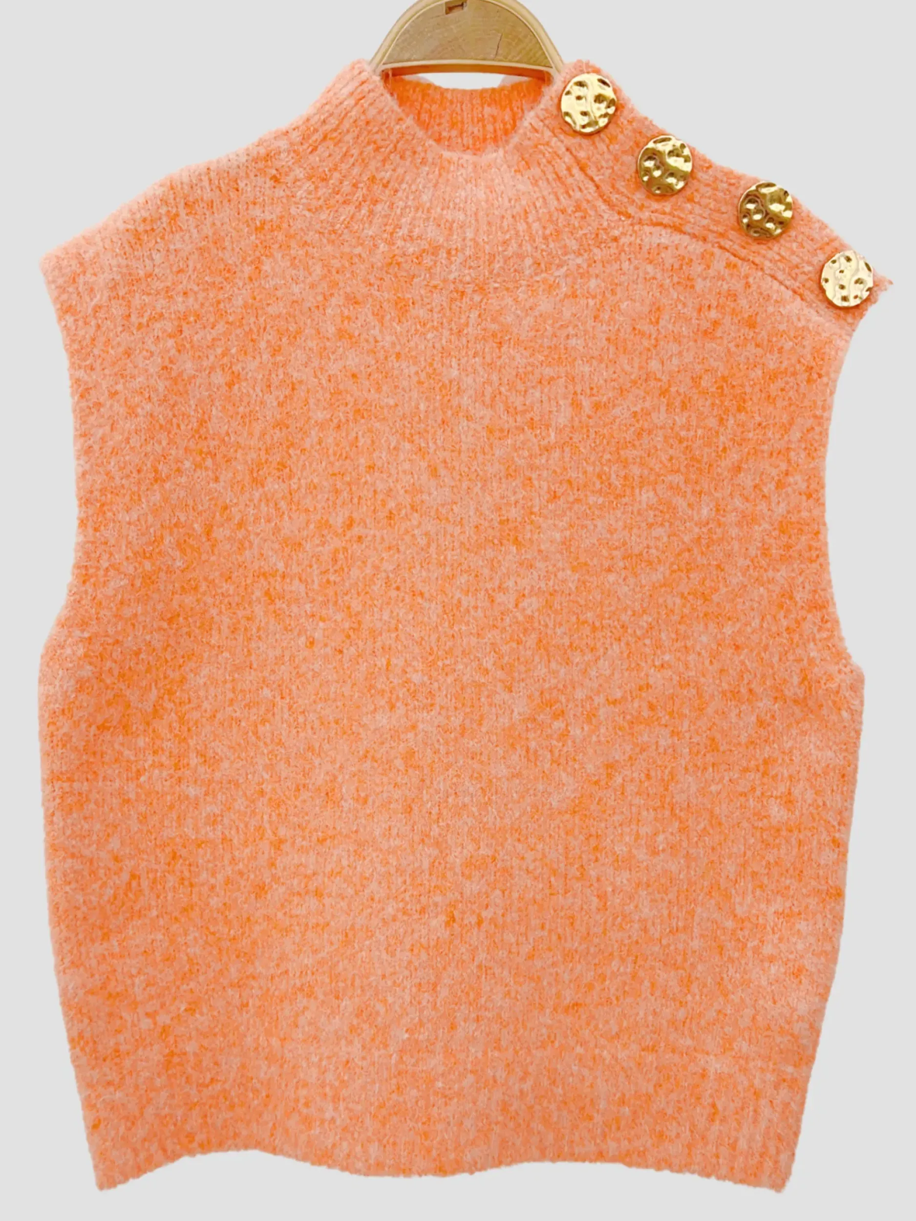 Sale HippieChic Pull Col Montant Boutons Dorés