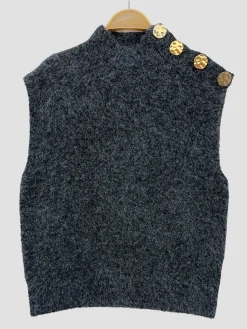 Sale HippieChic Pull Col Montant Boutons Dorés