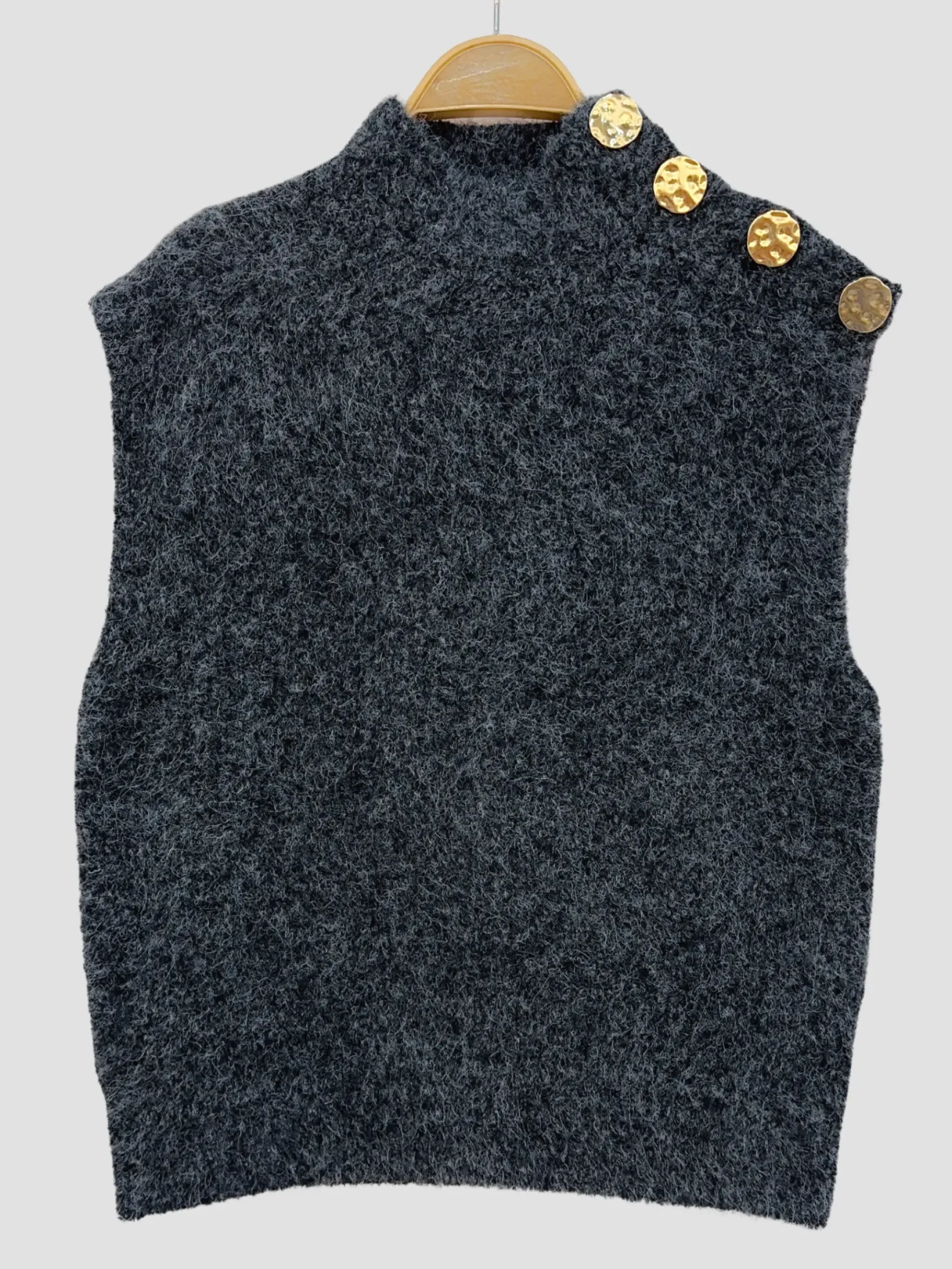 Sale HippieChic Pull Col Montant Boutons Dorés