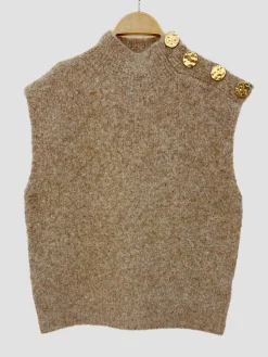 Sale HippieChic Pull Col Montant Boutons Dorés