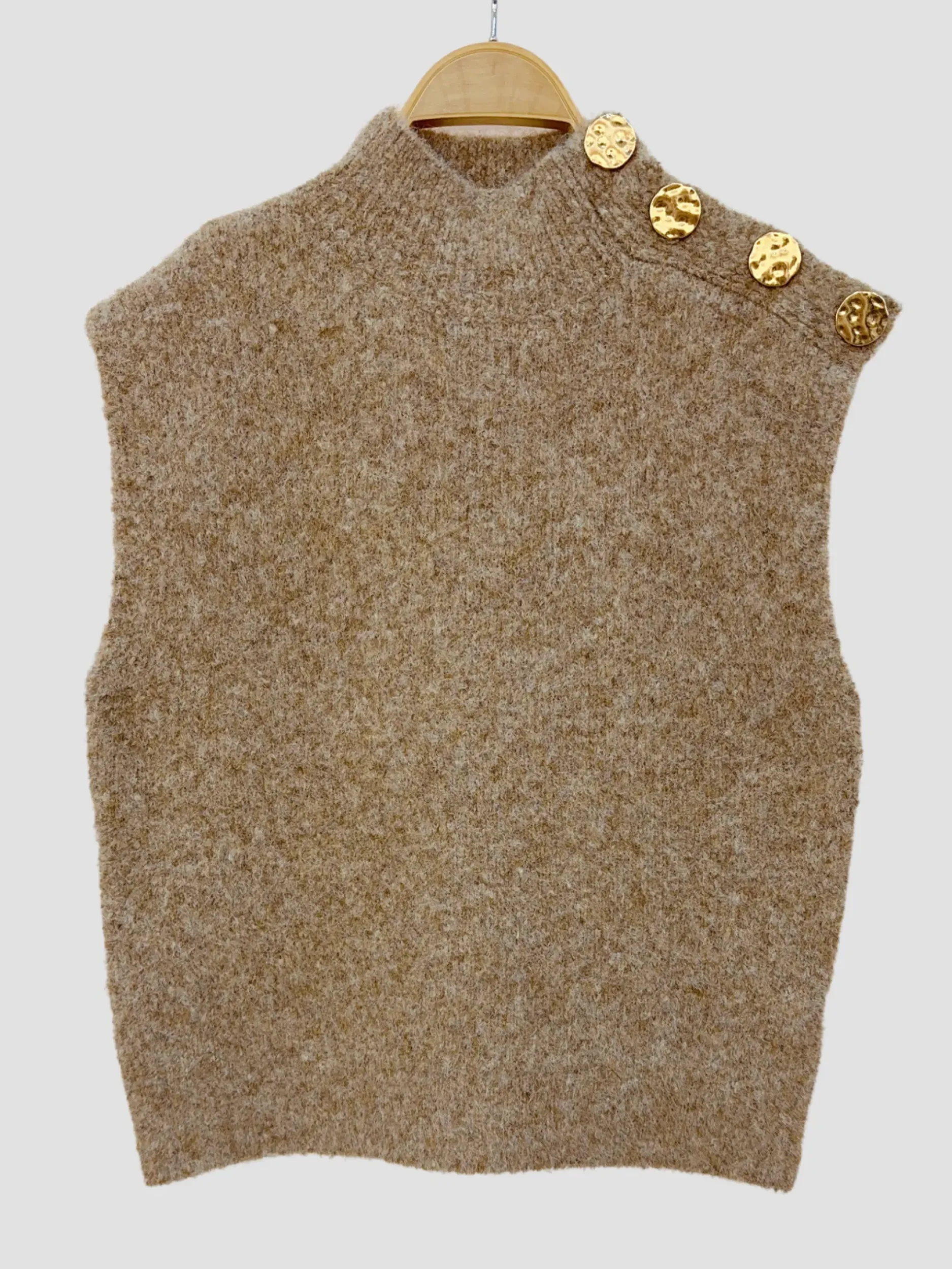 Sale HippieChic Pull Col Montant Boutons Dorés