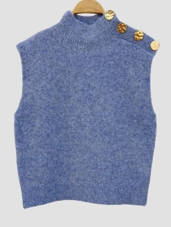 Sale HippieChic Pull Col Montant Boutons Dorés