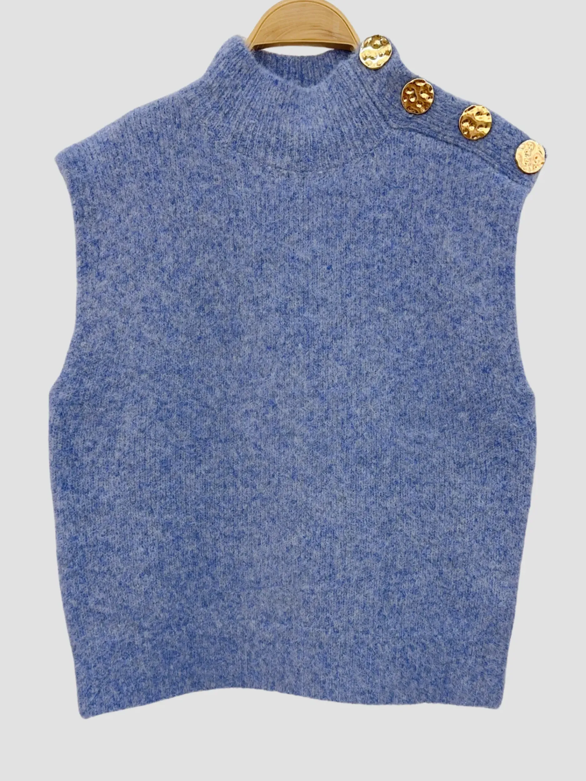 Sale HippieChic Pull Col Montant Boutons Dorés