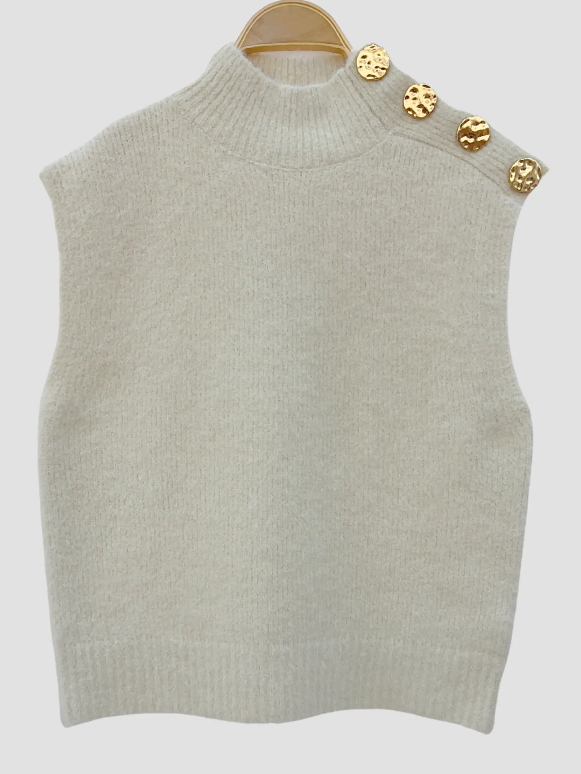 Sale HippieChic Pull Col Montant Boutons Dorés