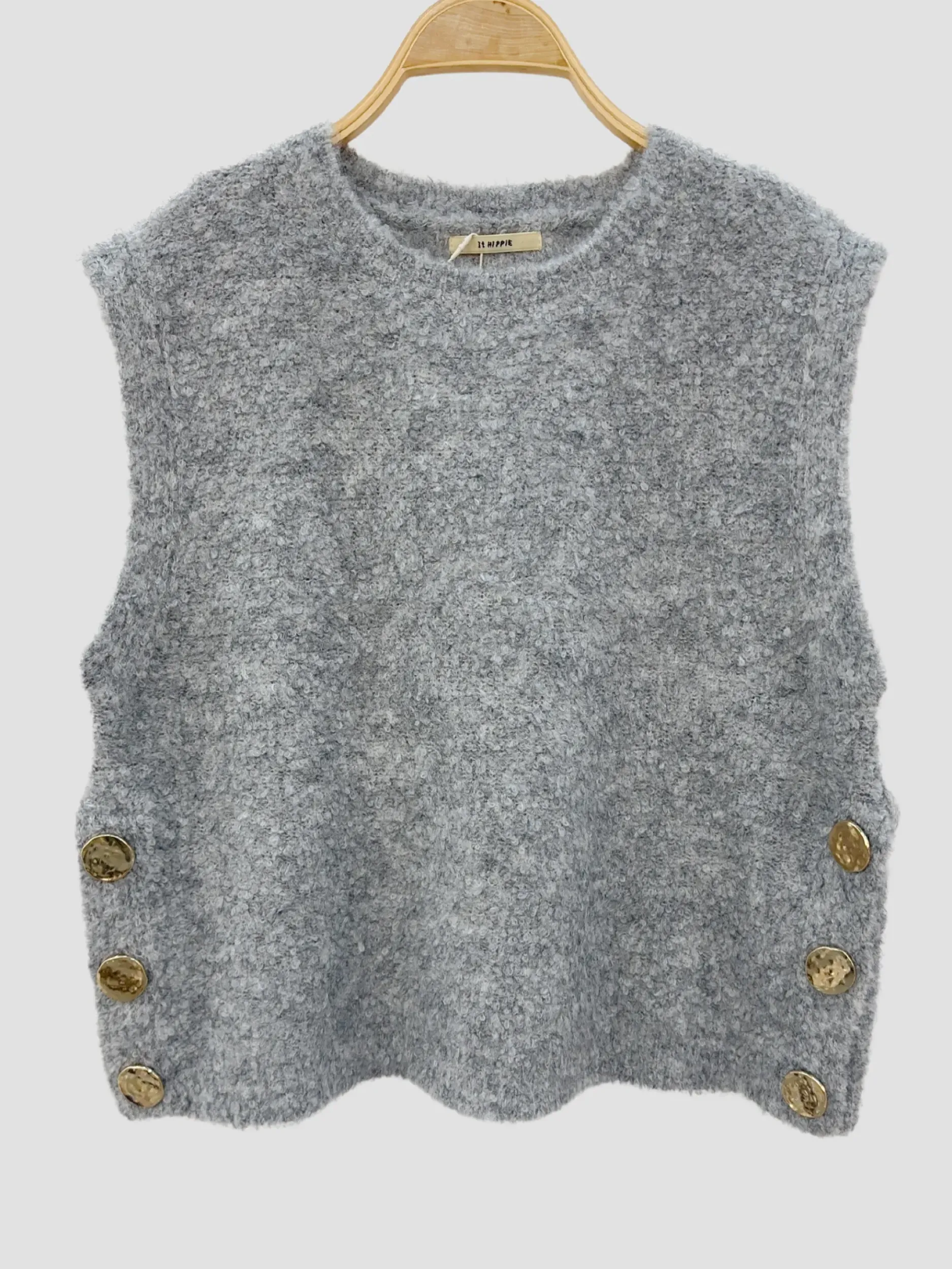 Hot HippieChic Pull sans Manches Boutons Doré