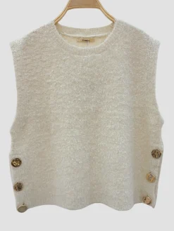 Hot HippieChic Pull sans Manches Boutons Doré