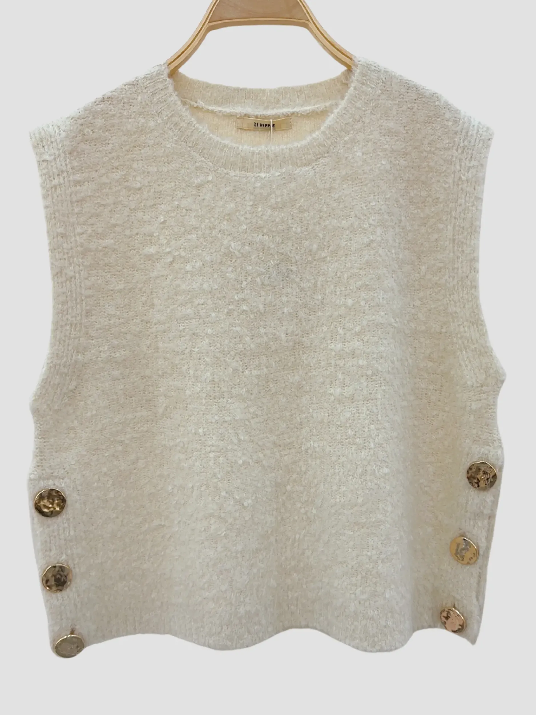 Hot HippieChic Pull sans Manches Boutons Doré