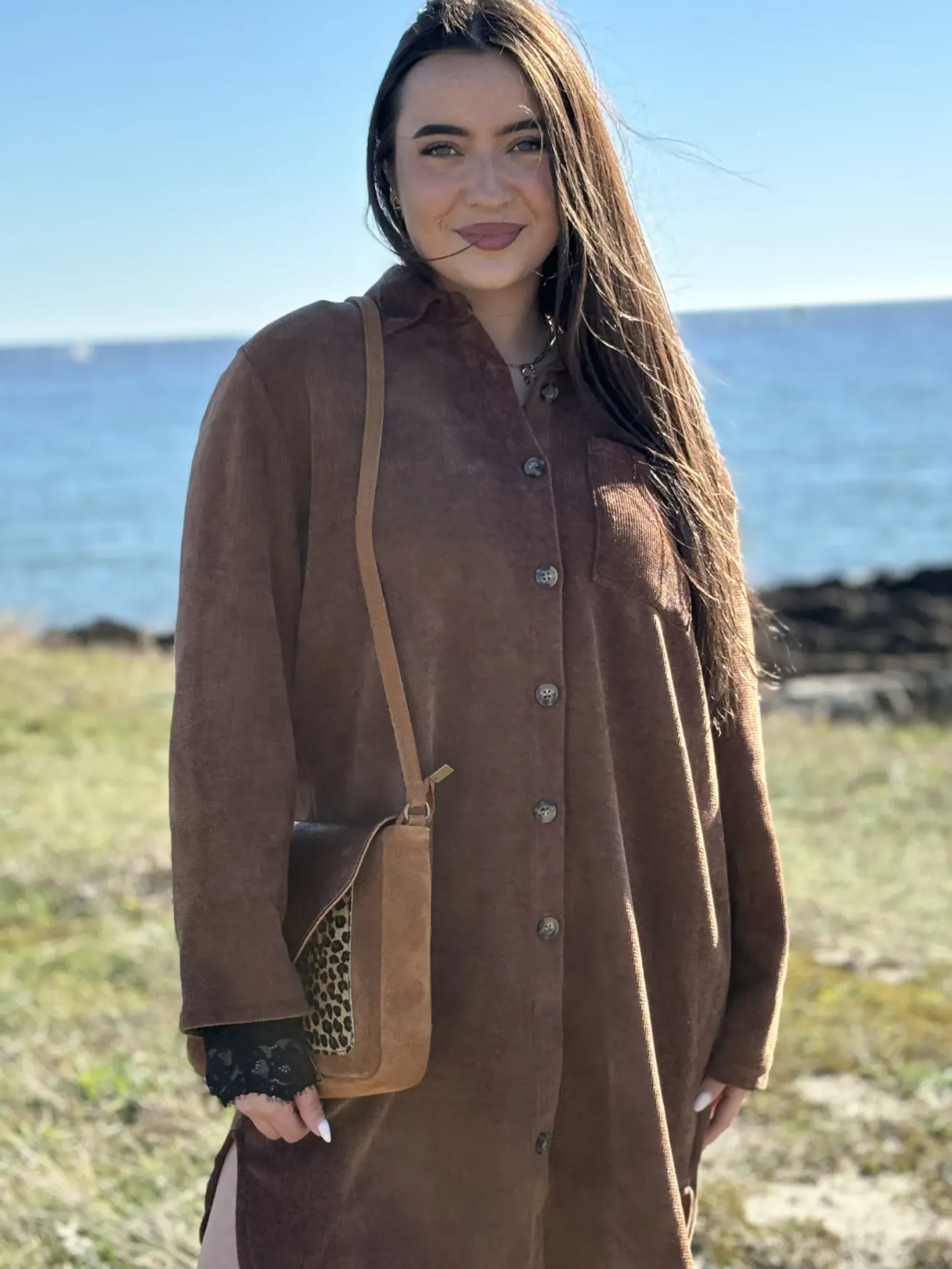 Discount HippieChic Robe Chemise Velours Lisse