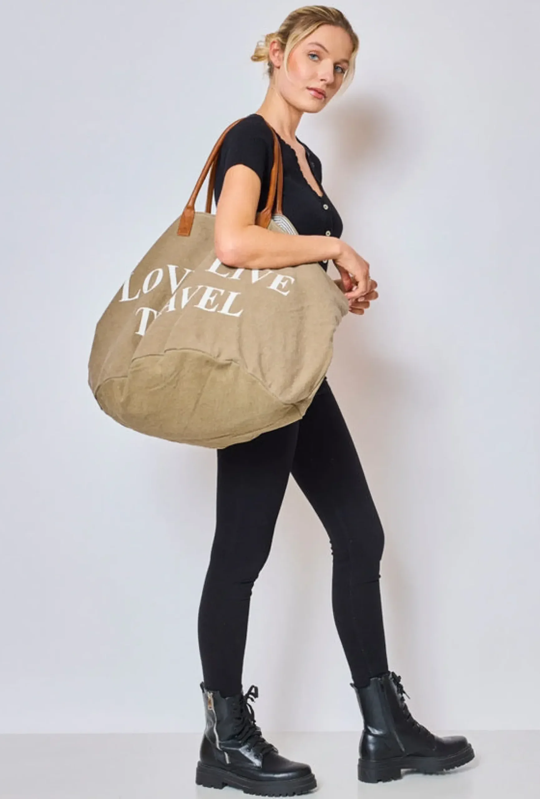 Cheap HippieChic Sac de Voyage "Love Live Travel" Kaki