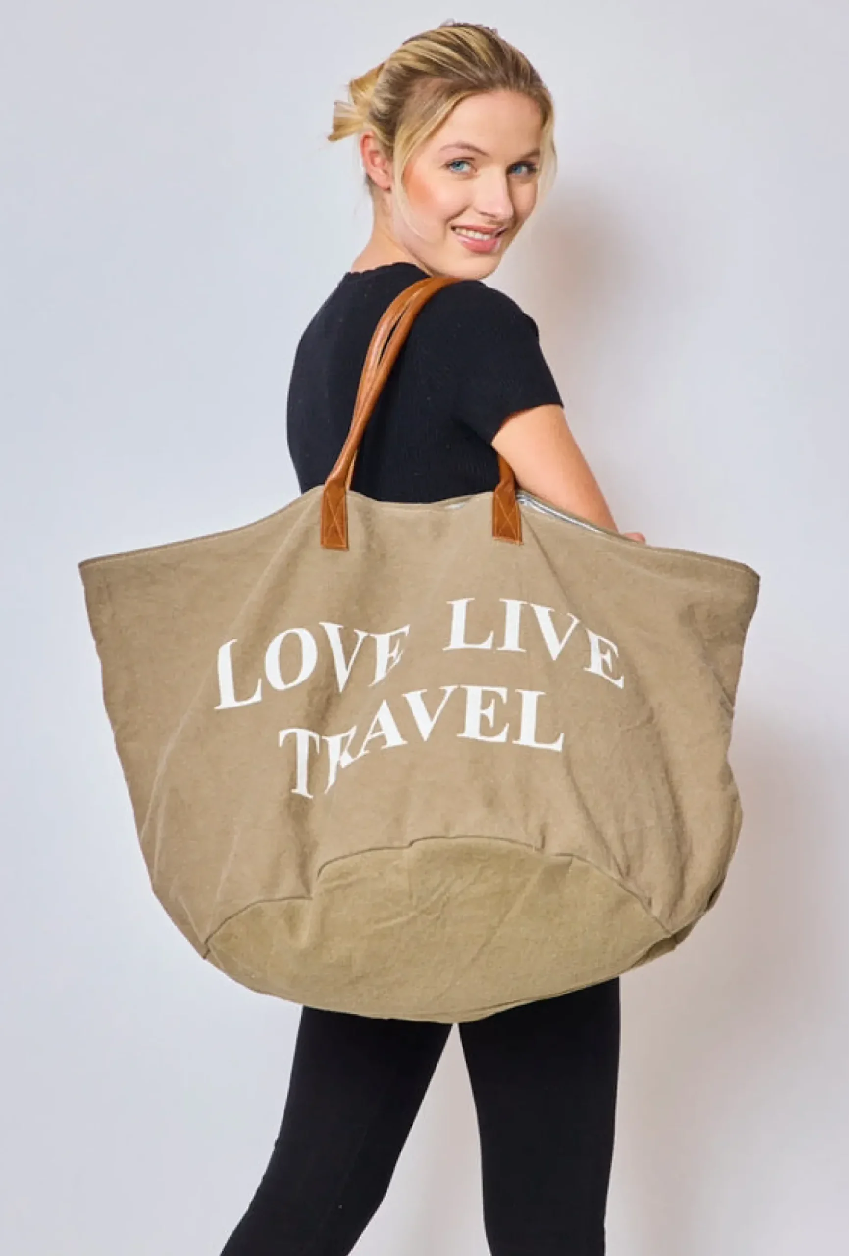 Cheap HippieChic Sac de Voyage "Love Live Travel" Kaki
