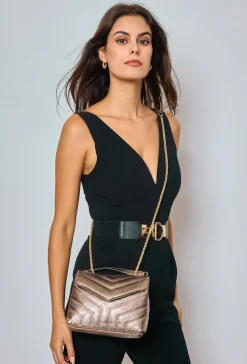 Fashion HippieChic Sac Matelassée en Métal Argenté