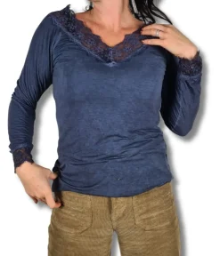 Shop HippieChic Sous Pull Uni avec Dentelles Noir