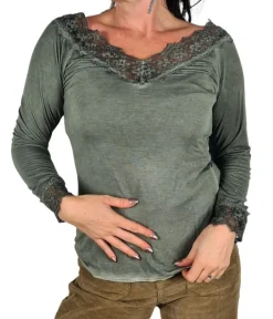 Shop HippieChic Sous Pull Uni avec Dentelles Noir