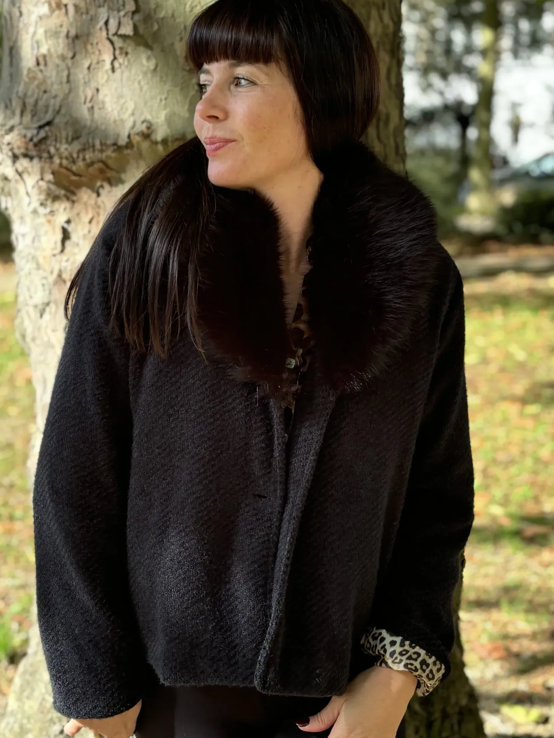 Hot HippieChic Veste Laine Col Fourrure